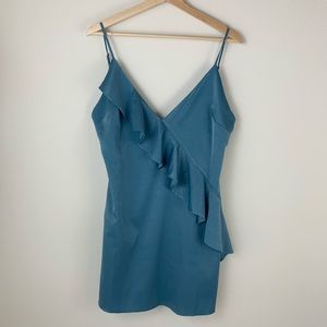 Lovers & Friends blue ruffle silk mini dress